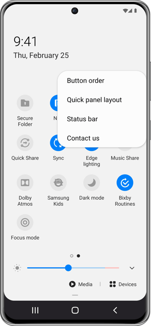 Samsung Quick Settings Button Order
