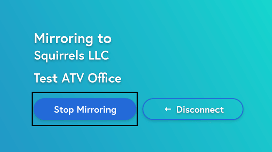 The Ditto Connect for Web on Chrome interface with a box highlighting the option to stop mirroring.