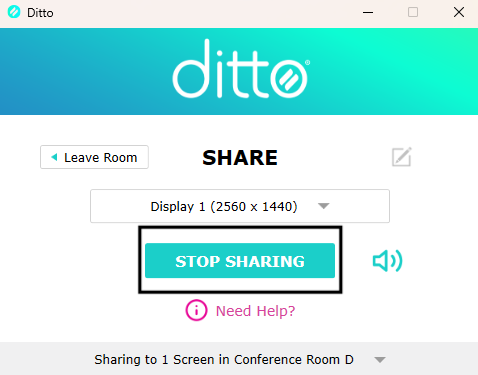 StopSharing_Windows-1The Ditto Connect for Windows app interface with a box highlighting the option to stop sharing.