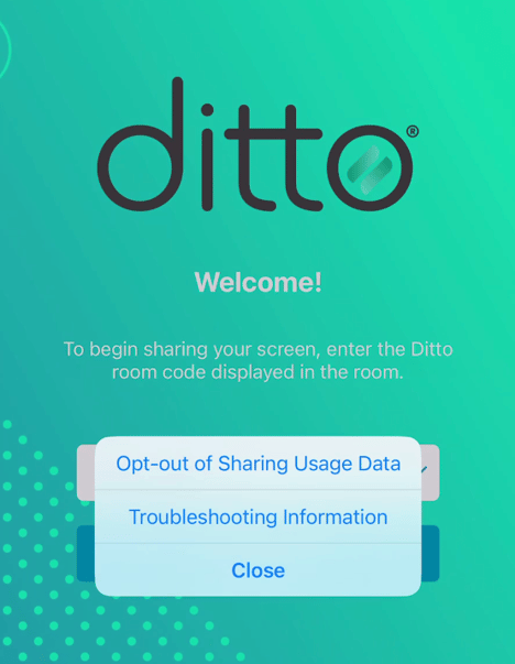 DittoConnect_IOS_Troubleshooting_Information_Menu