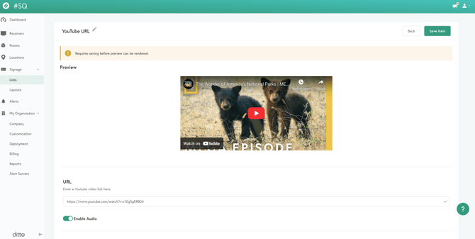 YouTube Signage_Entered URL_Preview
