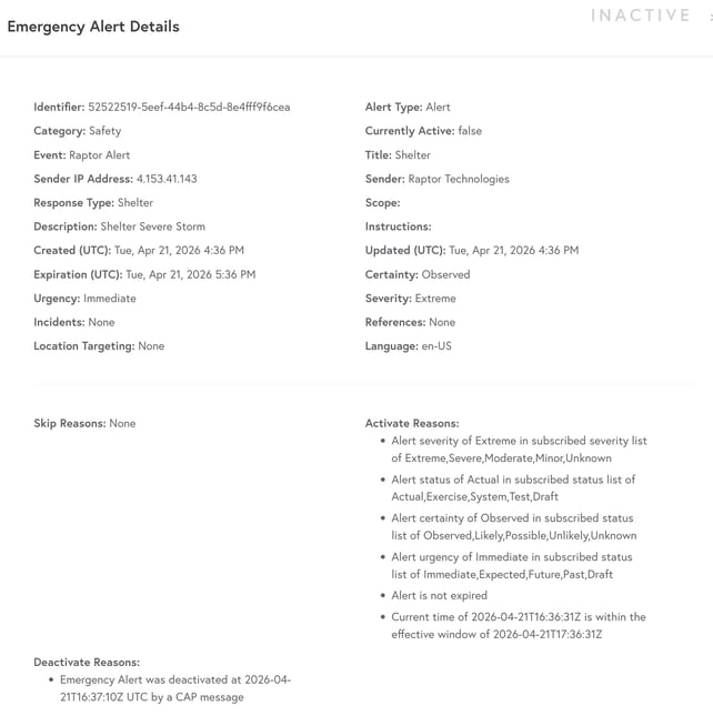 Alert Server - Emergency Alert Details