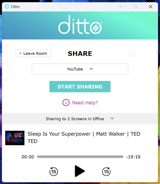 The video progress bar in the Ditto Connect for Mac app