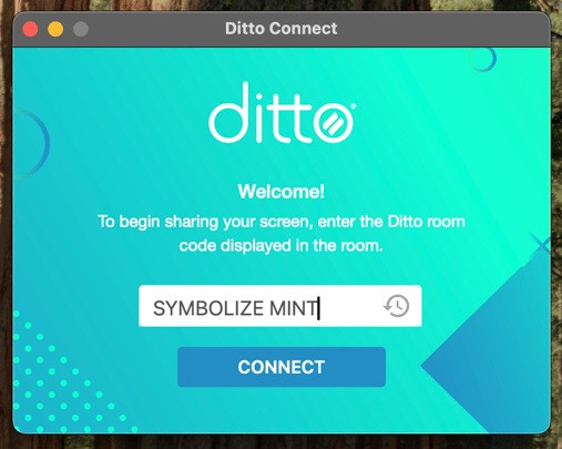 A room code being entered into the Ditto Connect app on Mac